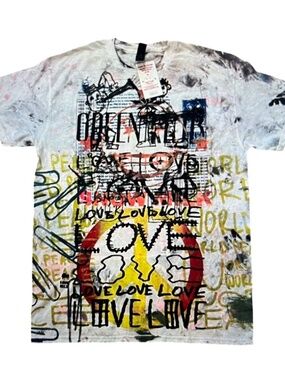 Snow Milk "Love" NWT White T Shirt Mens MEDIUM - Upcycled 1 of A Kind MSRP $100
